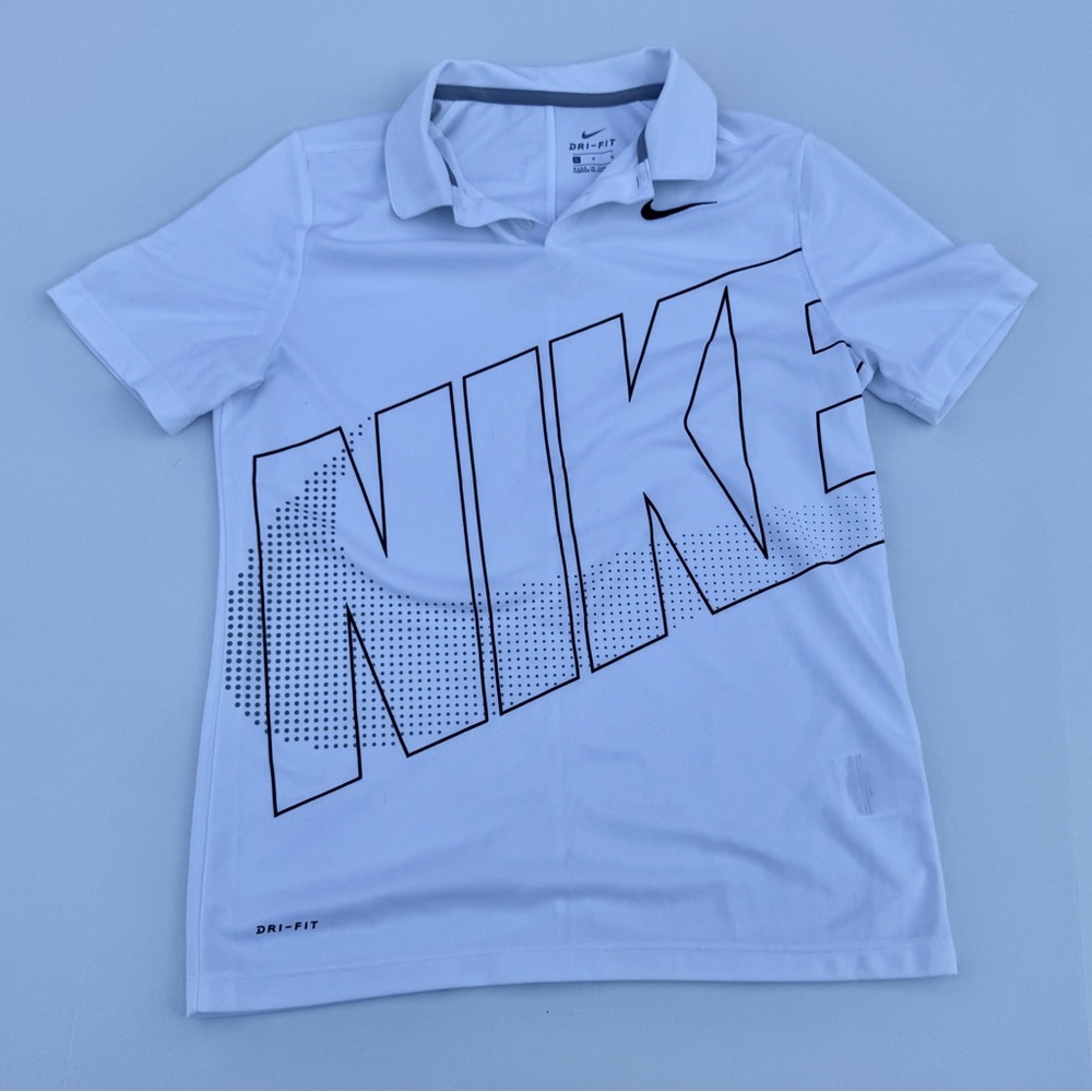 Nike White and Gray Dri-FIT Polo